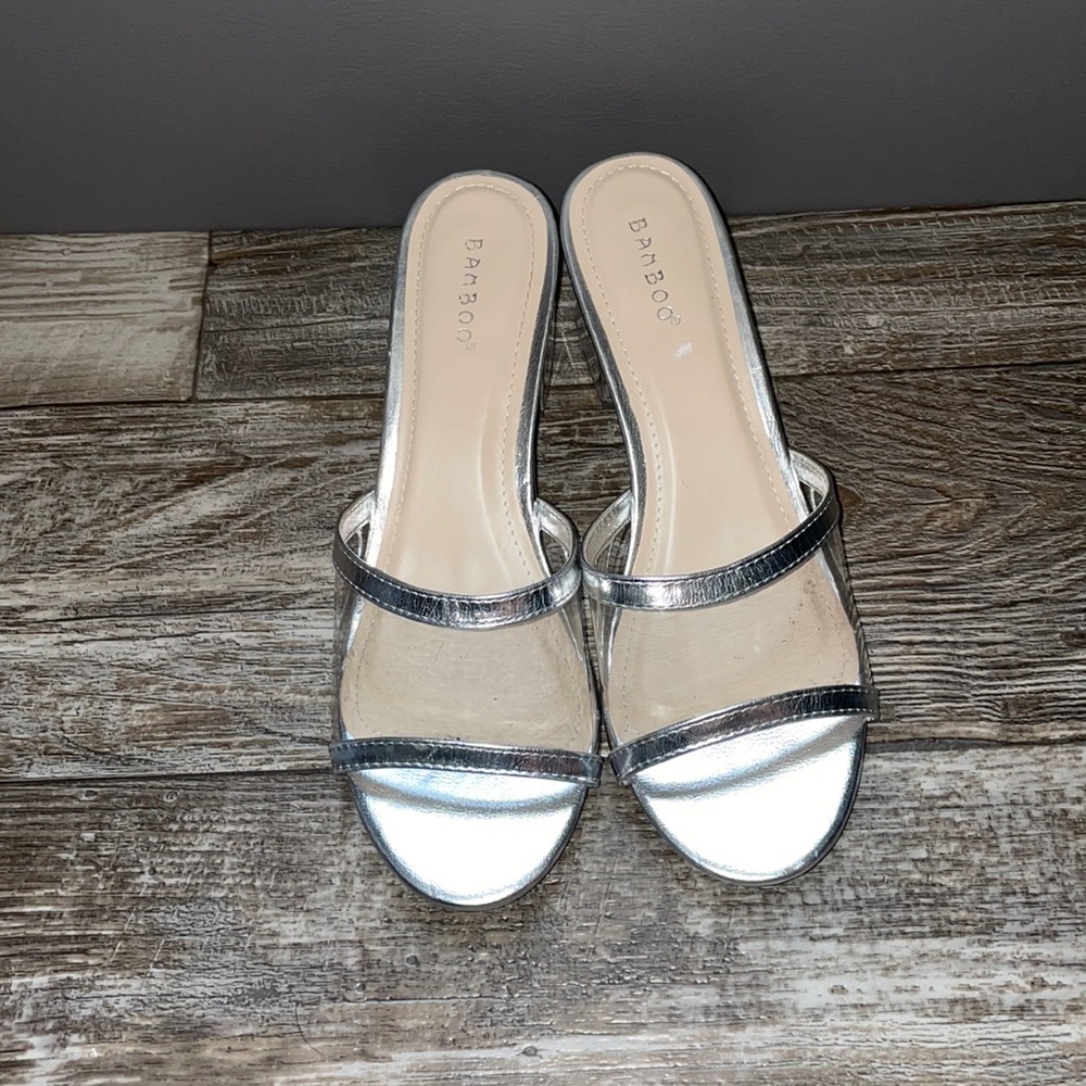 Clear short chunky heel shoe